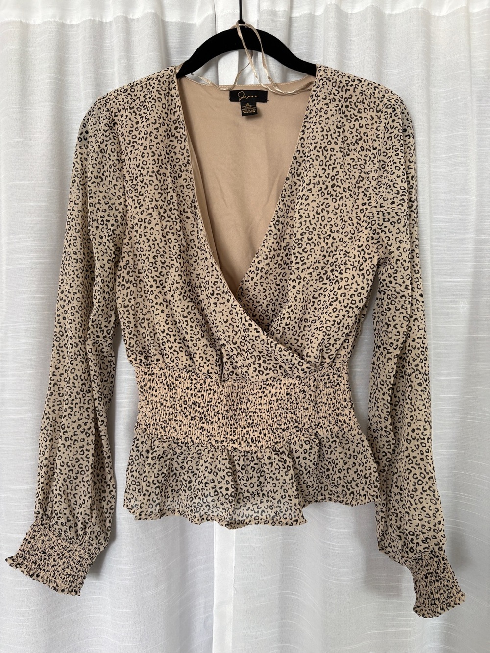 Beige Leopard Print Wrap Peplum Blouse